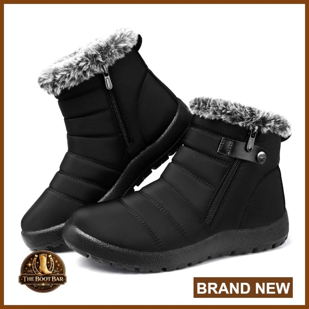 Faux Fur Lined Waterproof Snow Booties Non Slip Winter Ankle Boots